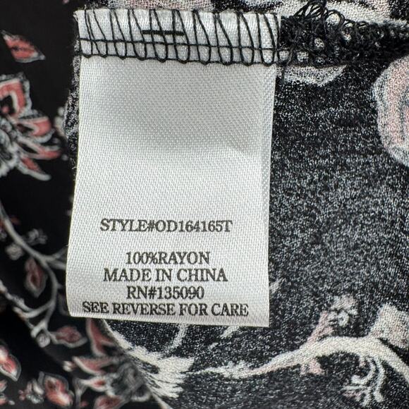 Others Follow Floral Shirt Mini Dress Womens Large Black Pink V-Neck Button Neck - Picture 7 of 10